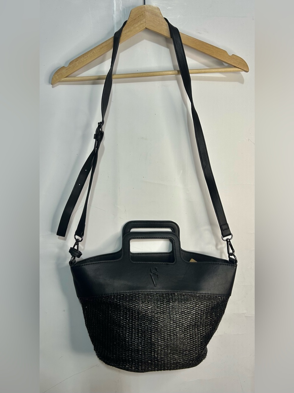 Simply Vera Vera Wang Weaved Black Satchel Vegan Leather Purse